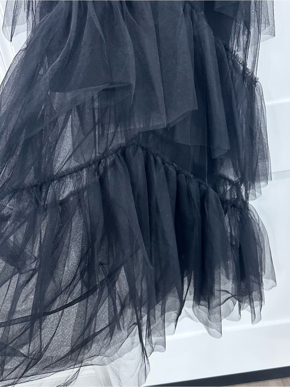 BCBGMAXAZRIA Oly Tiered Ruffle Tulle Evening Gown Black Size 6 - Picture 9 of 14